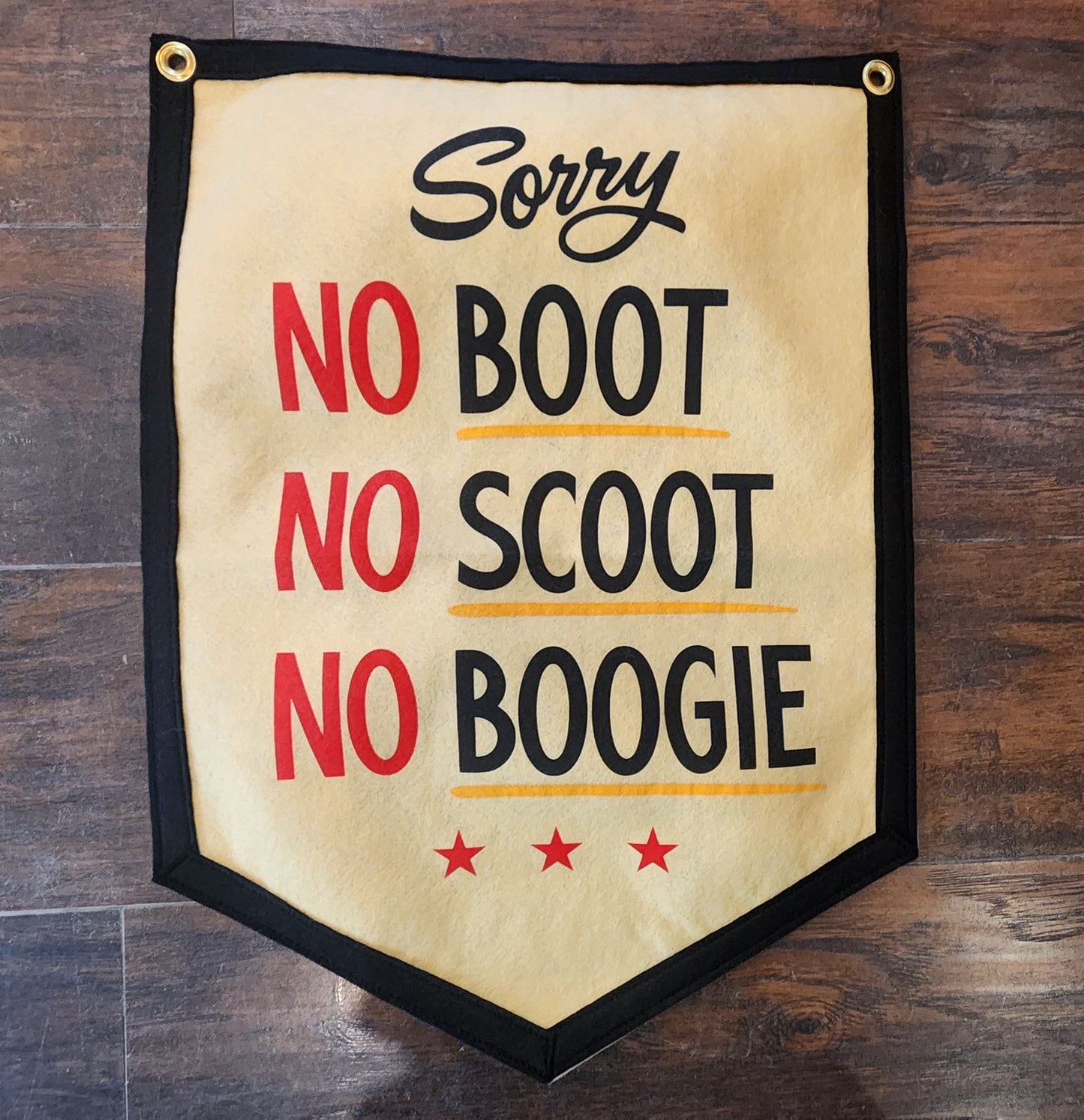 No Boot, No Scoot, No Boogie camp flag