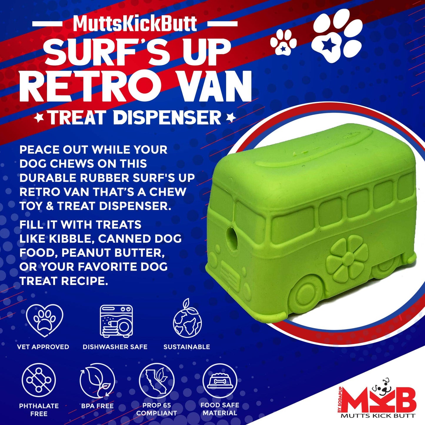 Retro Van Chew Toy & Treat Dispenser - Green