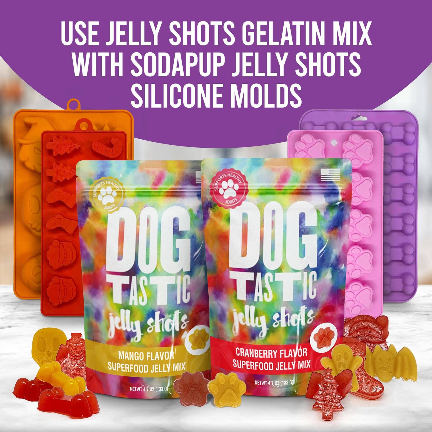 Dogtastic Jelly Shots - Cranberry Flavor: Dogtastic Jelly Shots gelatin mix for dogs - Mango Flavor
